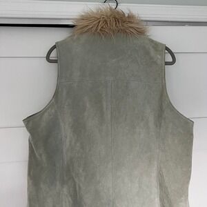 Wilsons Leather Maxima XXL Sage Green Suede Long Vest Faux Fur Trim Penny Lane